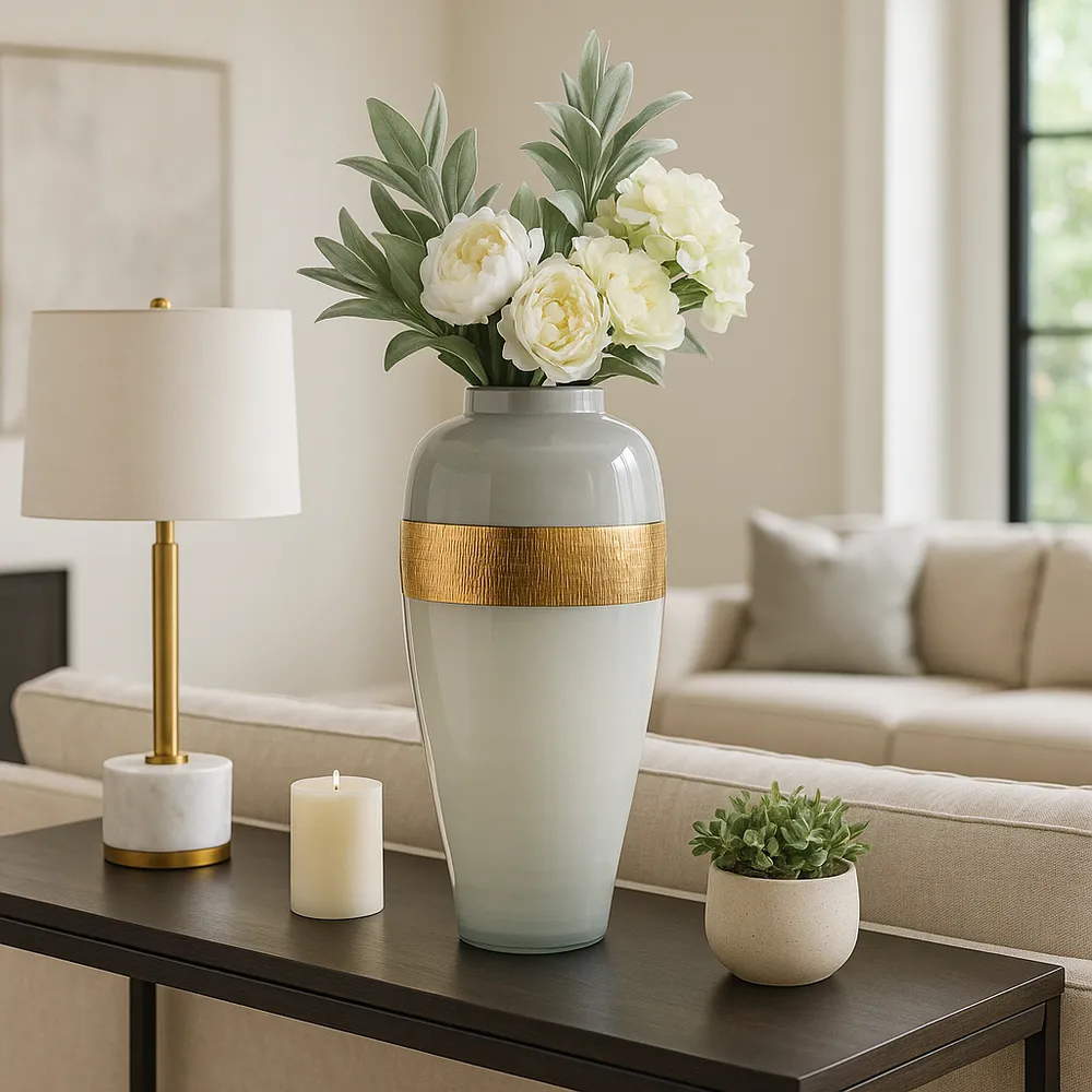 HARKENLAND WHITE GLASS VASE 21 (IN)