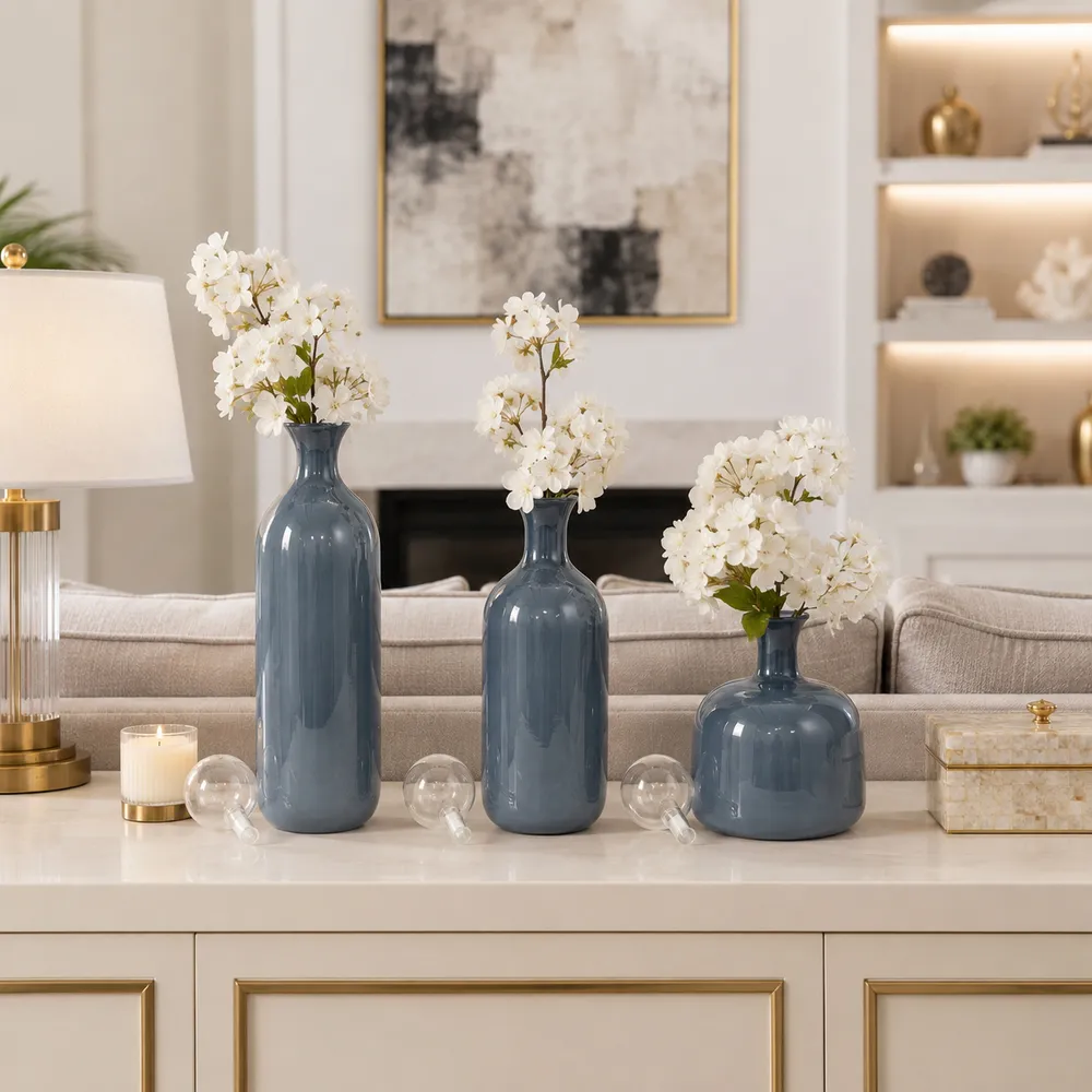 HARSTONRIDGE SET OF 3 BLUE GLASS VASES 19 (IN)