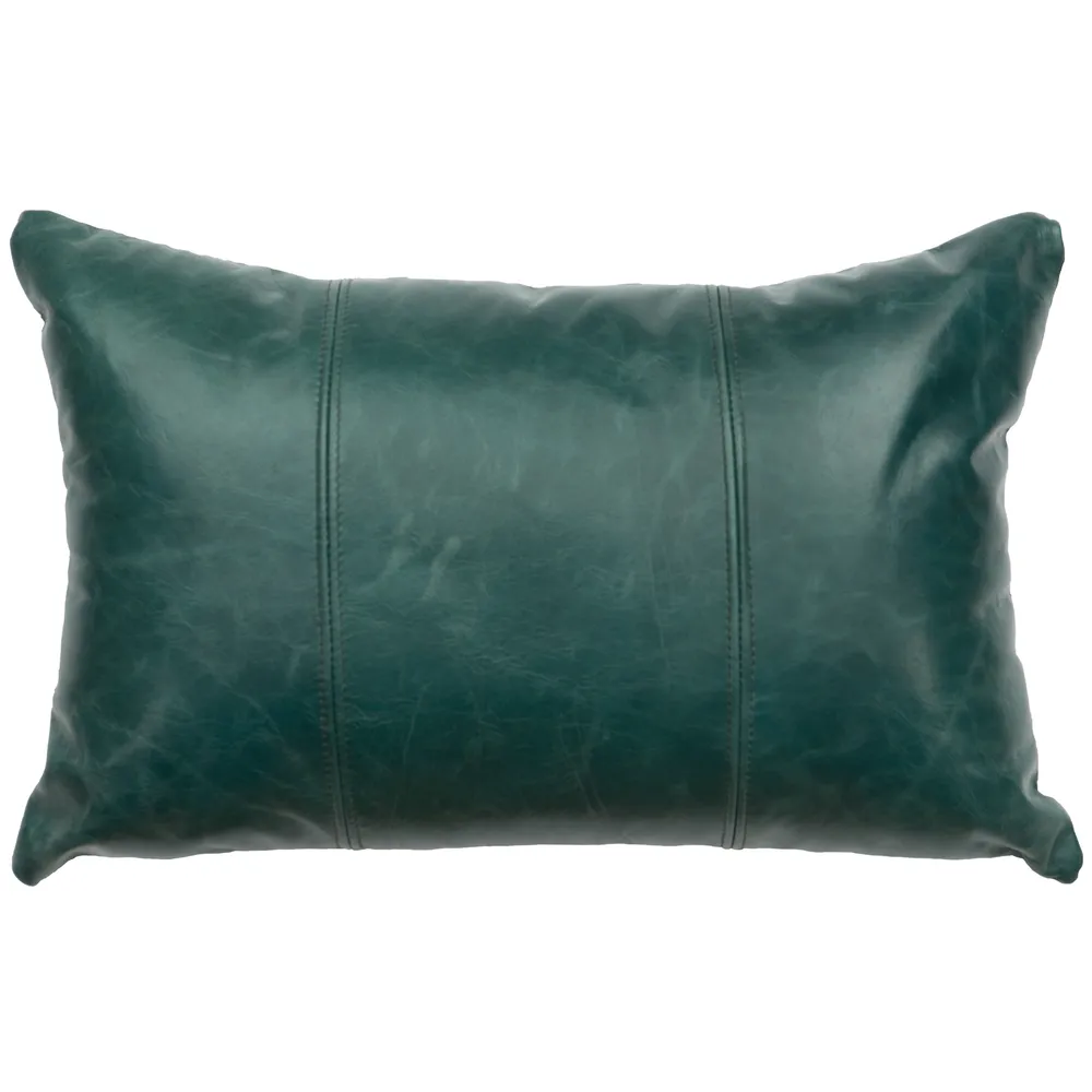 Peacock Leather Pillow - Fabric Back