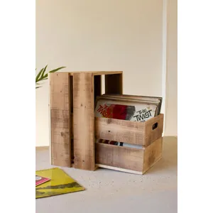 Set of 2 Natural Finish Slatted Wooden Crates 4
