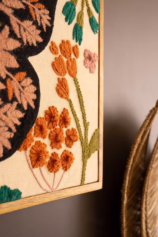 Framed Hand-Hooked Art with Butterfly and Flowers