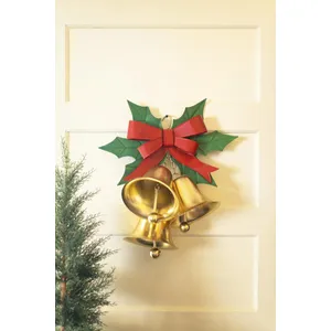 Painted Metal Christmas Bells and Holly Door Hanger 1