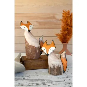 Set of 2 Recycled Wood and Iron Foxes 1