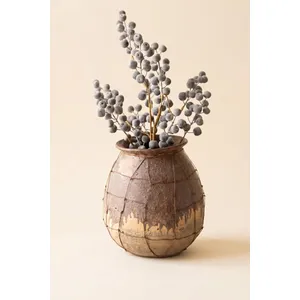 Rustic Ceramic Vessel with Wire Cage Detail 4