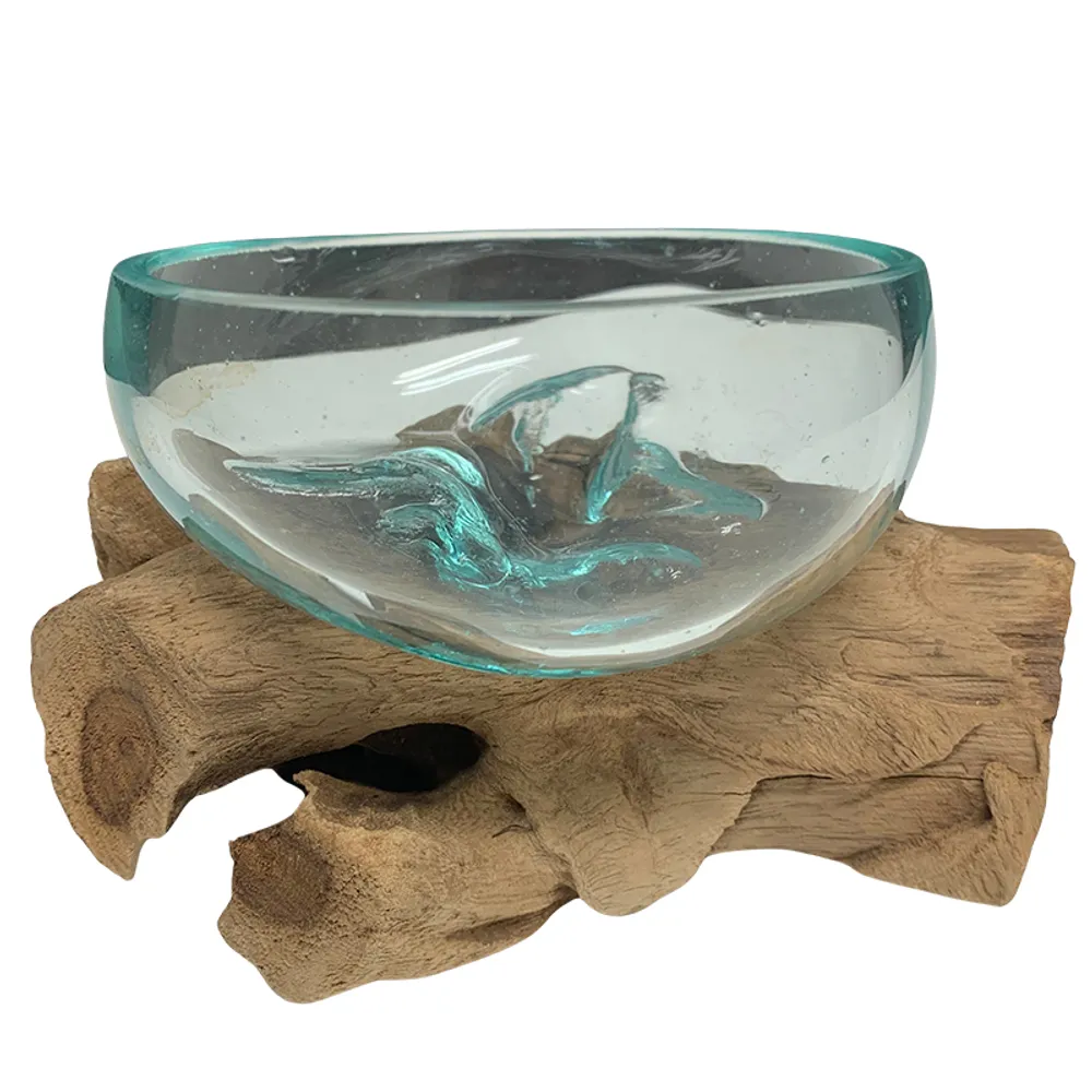 6" GLASS BOWL ON WOOD