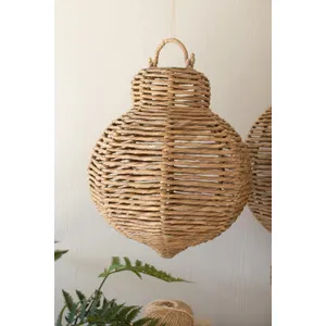 Set of 3 Large Woven Seagrass and Iron Ornaments 3