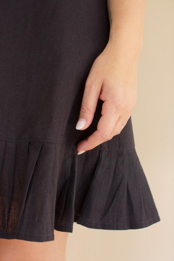 Tie-Shoulder Dress with Pleated Hem / Midnight