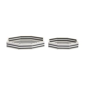 Octagonal Striped Tray - Set of 2 White 1