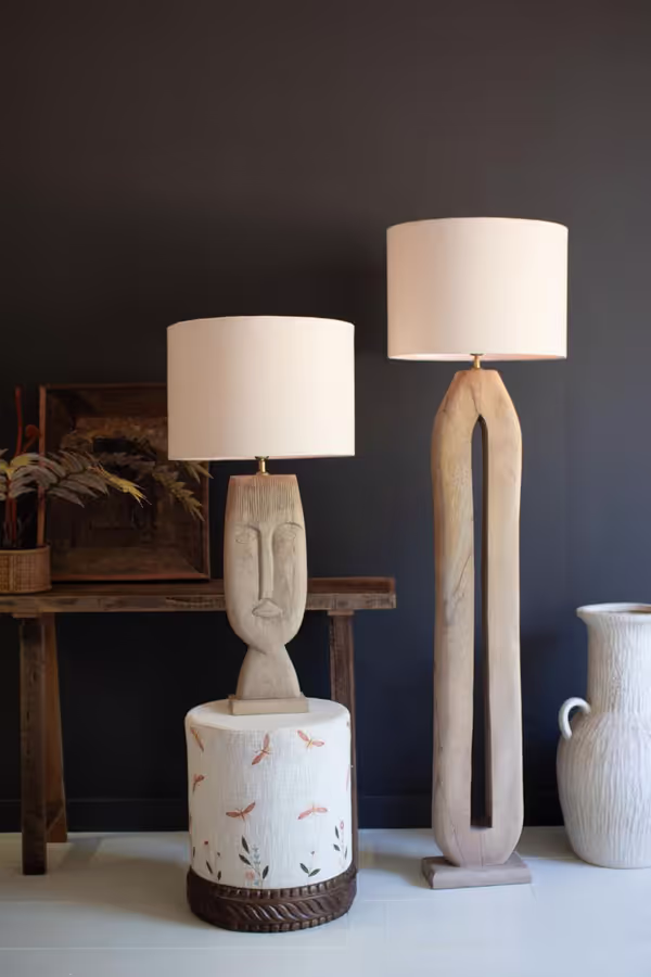 Wooden Face Table Lamp with Shade