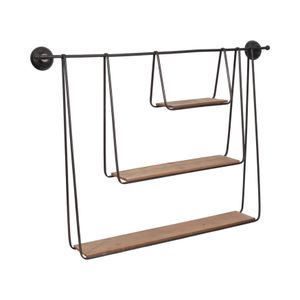 METAL/WOOD 29" 3-TIER HANGING WALL SHELF, BROWN 4
