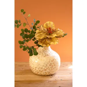 Spun Bamboo Vase with Neutral Capiz Shell Detail / Short 1