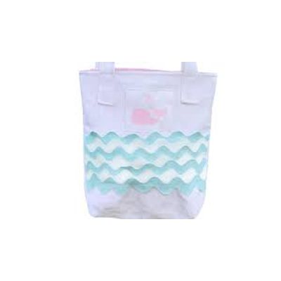 REPEAT PINK WHALE CANVAS TOTE - NAVY