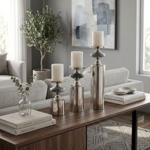 HAMPTONMILL SET OF 3 GRAY CANDLE HOLDER 17 (IN) 11