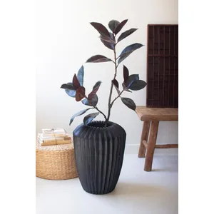 Tall Black Stone Composite Urn with Fluted Detail 8