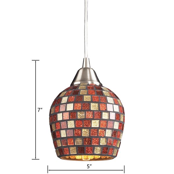 Fusion 5'' Wide 1-Light Mini Pendant - Satin Nickel with Multicolor Mosaic