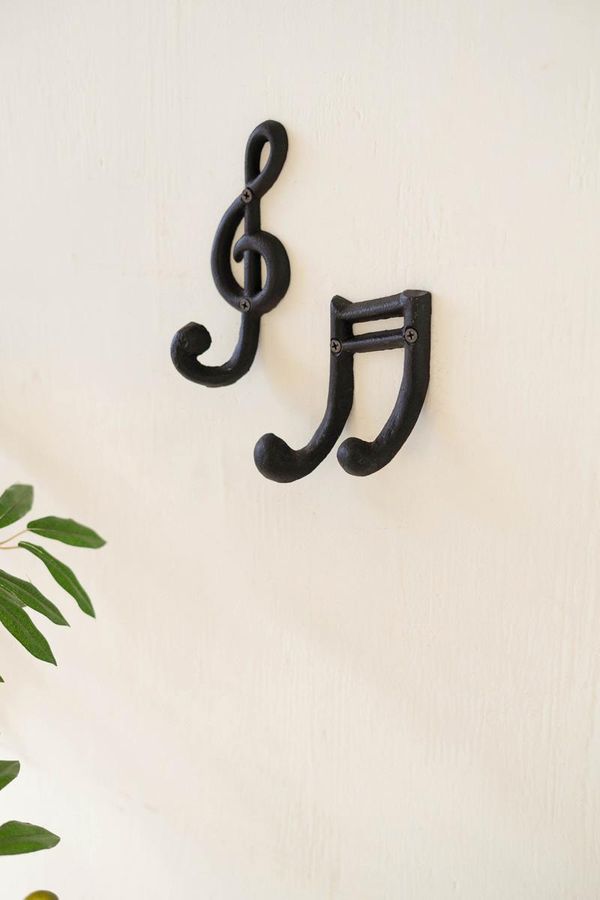 Set of 2 Cast Iron Musical Notes Hooks