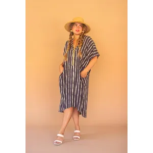 Striped Kaftan with Button Detail 1