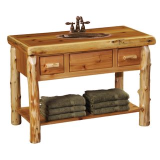 Cedar Freestanding Open Vanity with Shelf and Two Drawers - without Top - Coffee