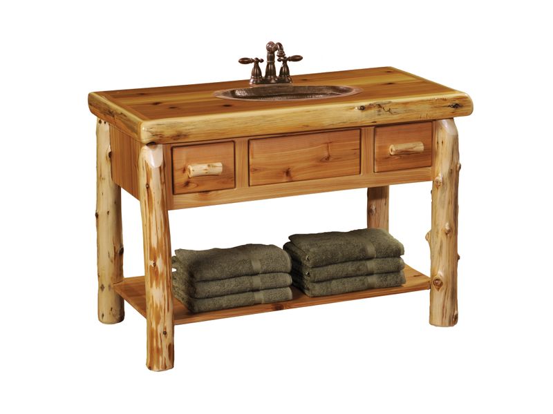 Cedar Freestanding Open Vanity with Shelf and Two Drawers - without Top - with Towel Bar - Coffee 1