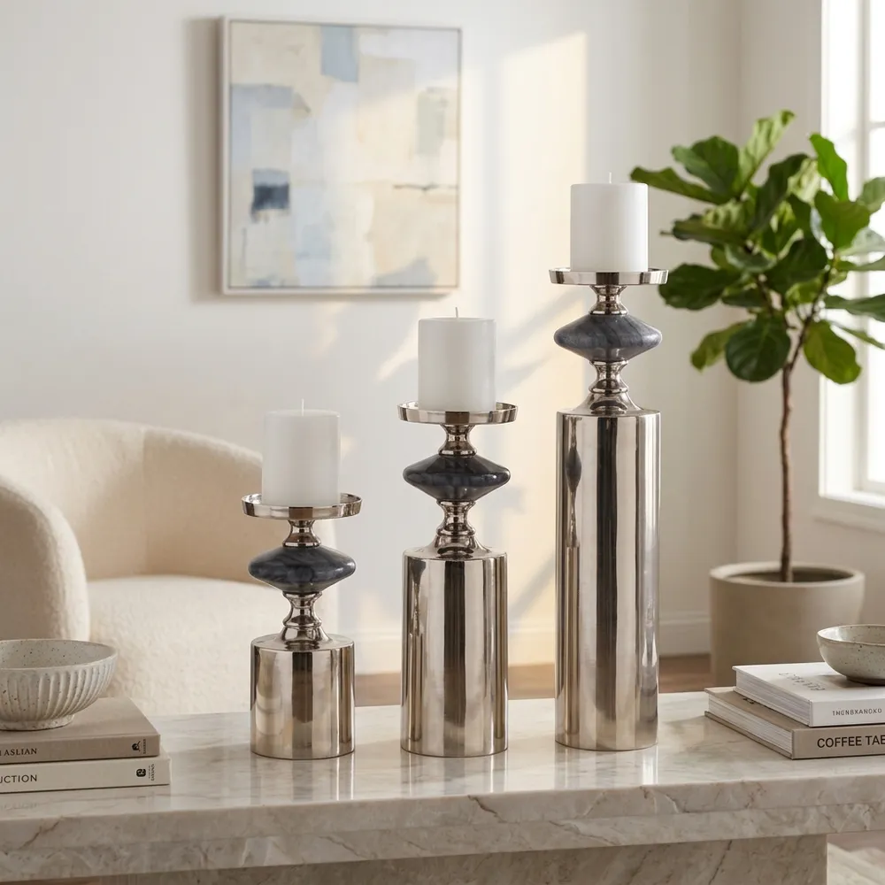 HAMPTONMILL SET OF 3 GRAY CANDLE HOLDER 17 (IN)