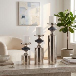 HAMPTONMILL SET OF 3 GRAY CANDLE HOLDER 17 (IN) 10