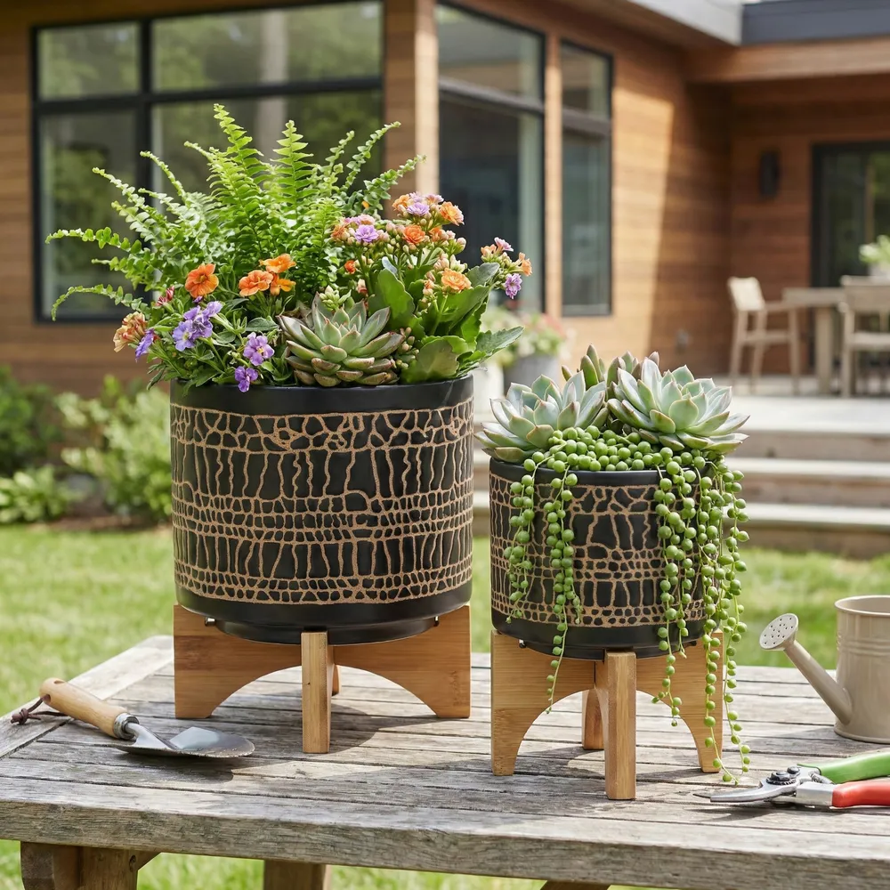 LANDONVIEW SET OF 2 BLACK PLANTER 11 (IN)