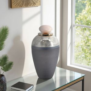 GLASS, 19" VASE W/ RESIN TOPPER, GRAY 11