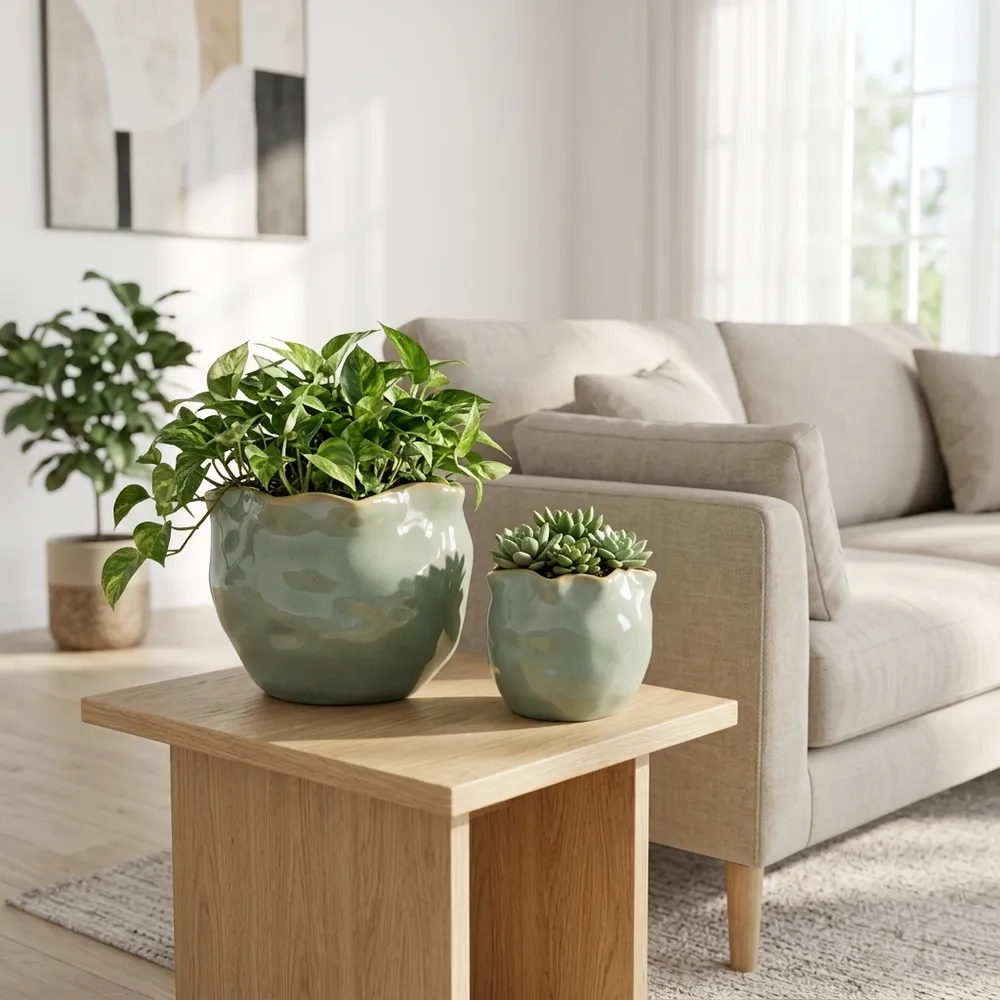 DRAPERSTONE SET OF 2 GREEN PLANTER 6 (IN)