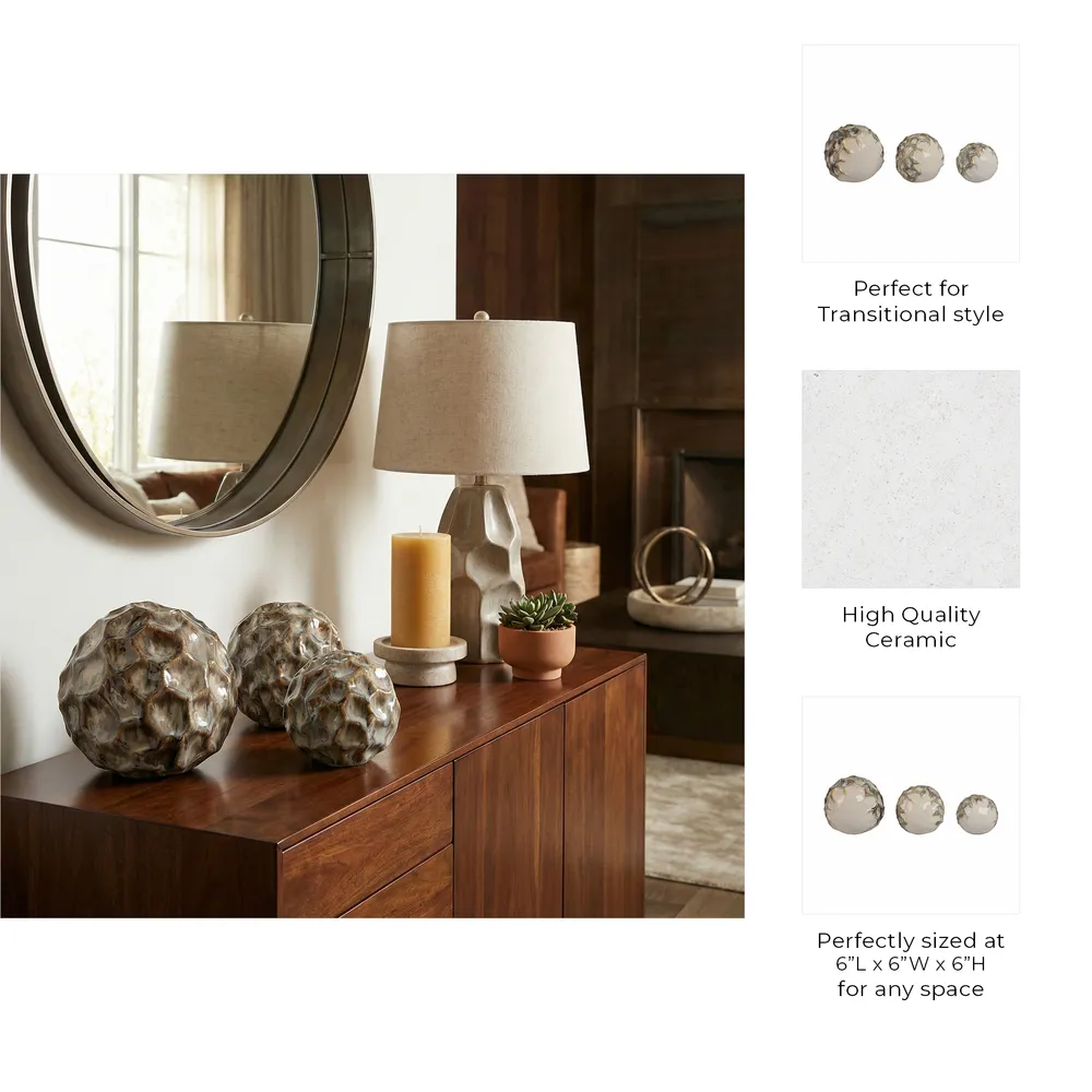 HOLDENVIEW SET OF 3 IVORY ORBS 6 (IN)