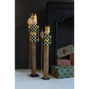 Set of 2 Painted Metal and Wood Checkerboard Nutcrackers 1