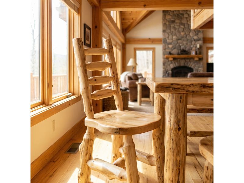 Cedar Bistro Ladder-back Log Side Chair - Coffee 1