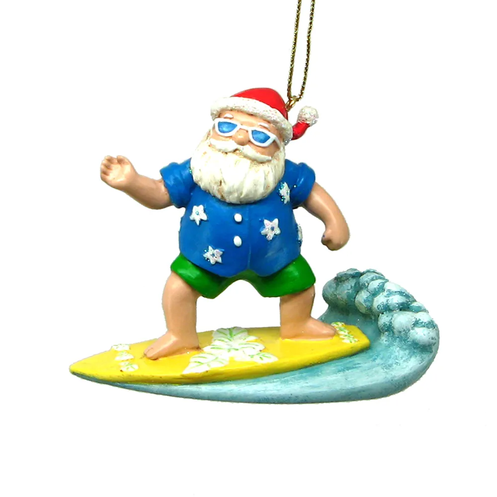 3-1/2" SANTA SURFING ORNAMENT