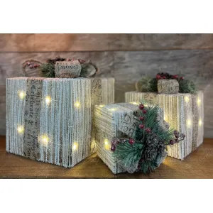 Burlap Bow Gift boxes 6,8 and 10in Set 3 1