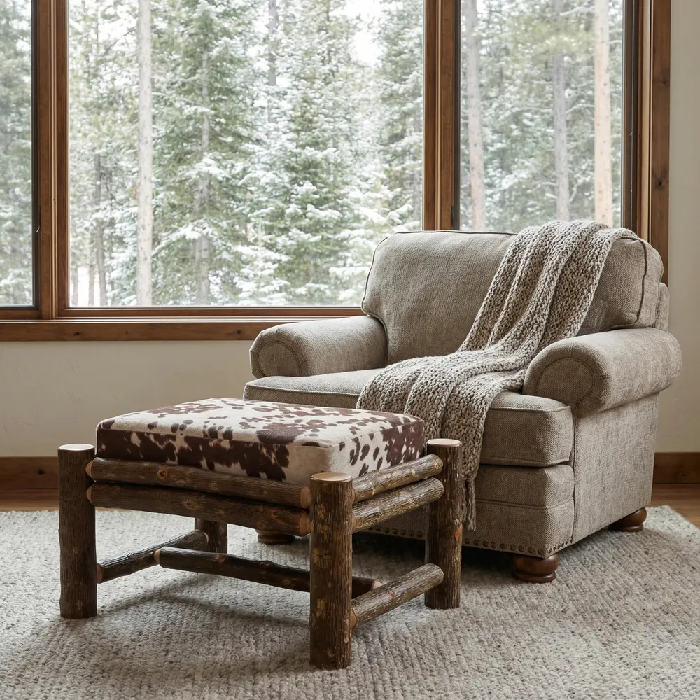 Hickory Log Large Ottoman - Standard Leather - Leather TBD