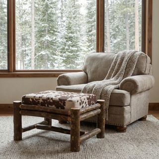 Hickory Log Large Ottoman - Premium Fabric- Fabric TBD
