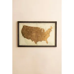 Framed Vintage-Inspired Usa Map Print with Gold Leaf Under Glass 4