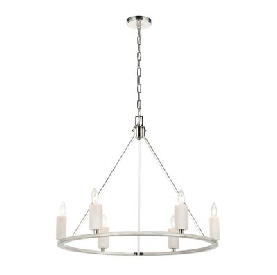 White Stone 30″ Wide 6-Light Chandelier - Polished Nickel