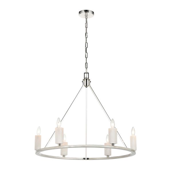 White Stone 30'' Wide 6-Light Chandelier - Polished Nickel