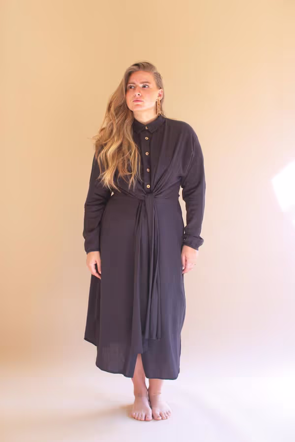 Long-Sleeve Dress with Front-Tie Detail