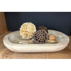 White Washed Wooden Oval Tray 12x8x1in 1