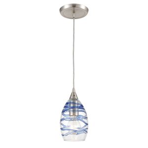 Vines 5'' Wide 1-Light Mini Pendant - Satin Nickel with Blue Glass 1