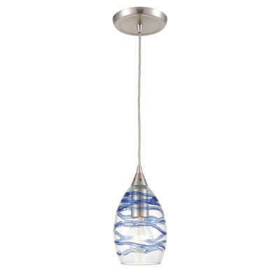 Vines 5″ Wide 1-Light Mini Pendant - Satin Nickel with Blue Glass