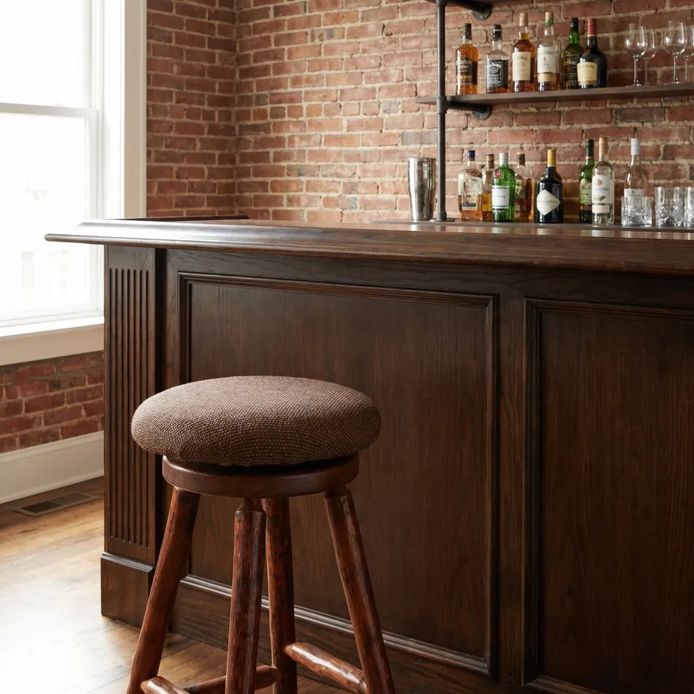 Hickory Log Round Swivel Barstool - Upholstered Seat - Standard Fabric - 18w x 18d x 30h