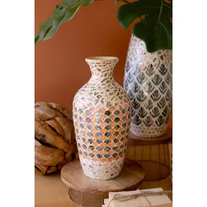 Spun Bamboo Vase with Multi-Color Capiz Shell Detail / #1 3