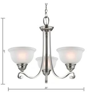 Hamilton 25'' Wide 3-Light Chandelier - Brushed Nickel with White Glass 2