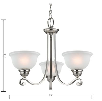Hamilton 25'' Wide 3-Light Chandelier - Brushed Nickel with White Glass