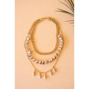 Gold-Tone Chain and Shell Bead Triple Swag Necklace 1
