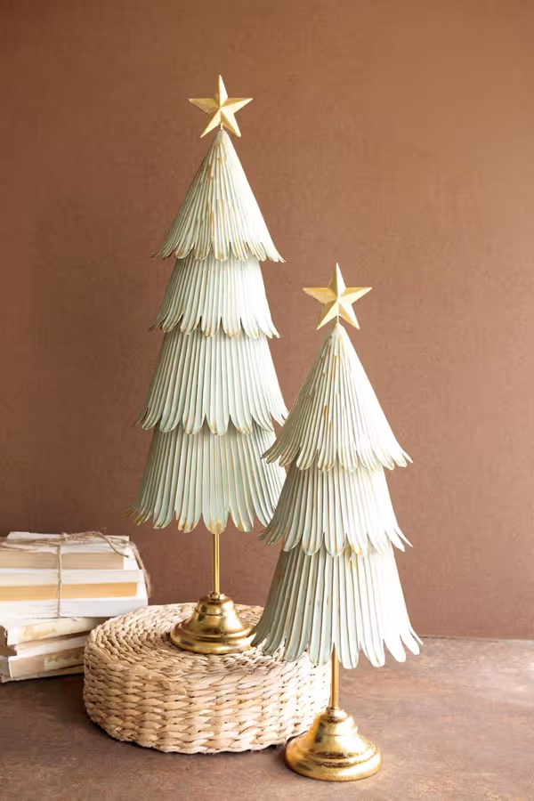 Set of 2 Antique Gold Metal Christmas Topiaries