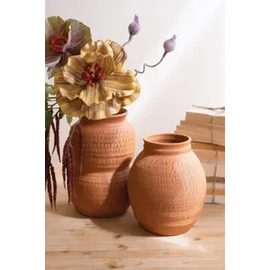 Set of 2 Terracotta Vase with Crackle Detail 1