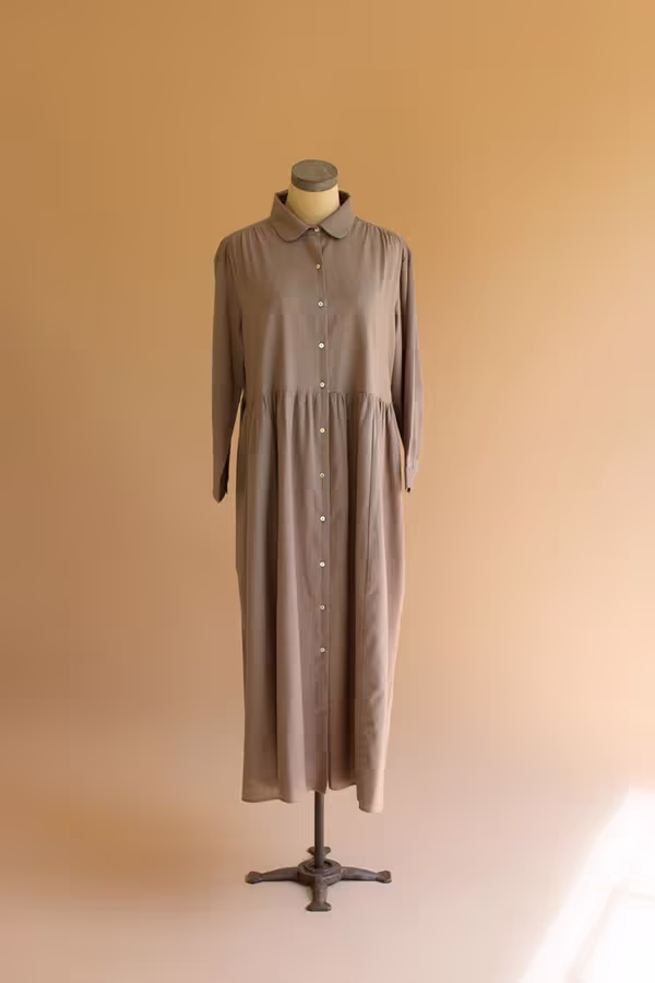 Long-Sleeve Buttondown Dress with Pockets - Mocha